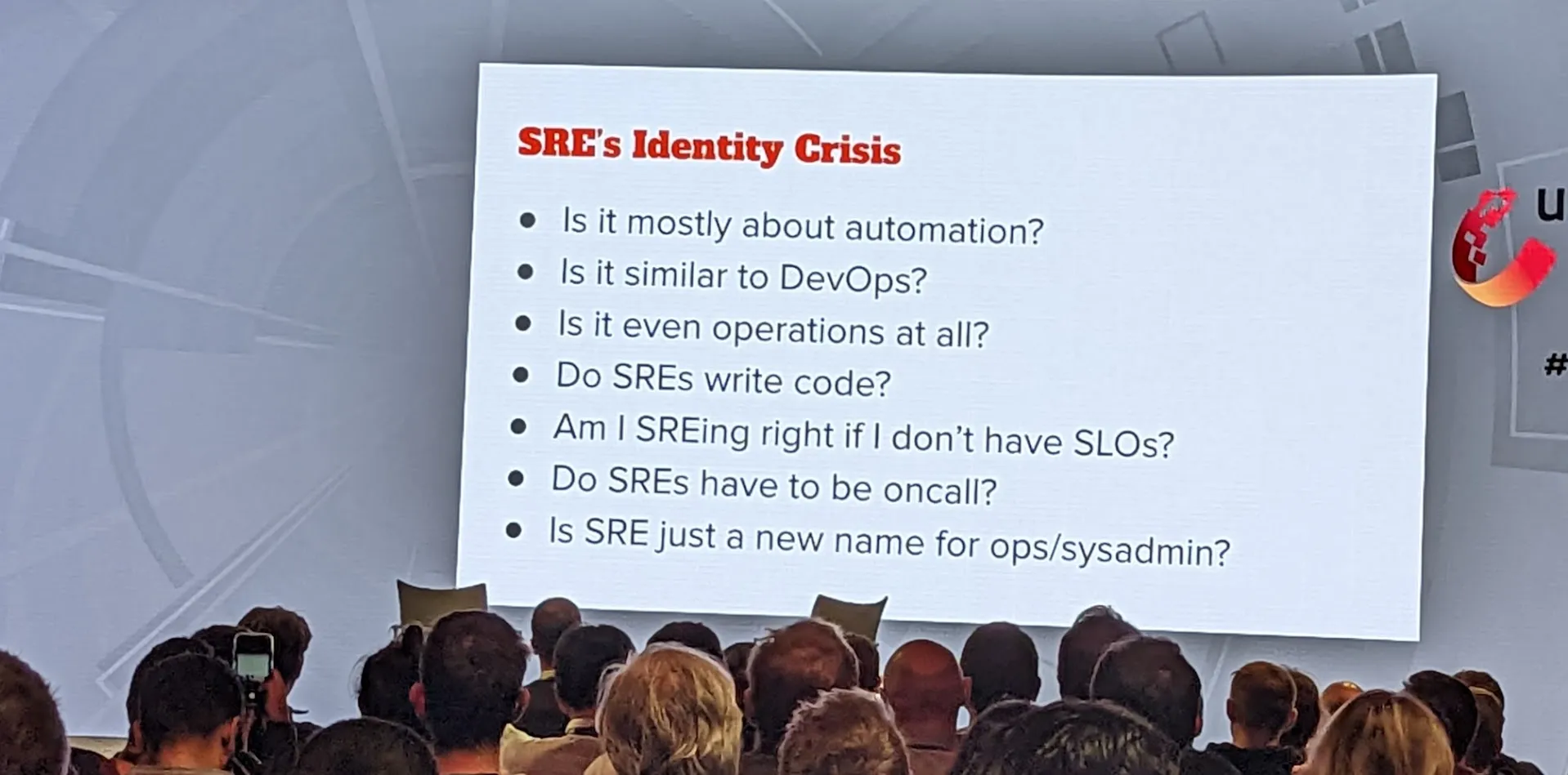 A slide from the What SRE Could Be talk about systems reliability engineering