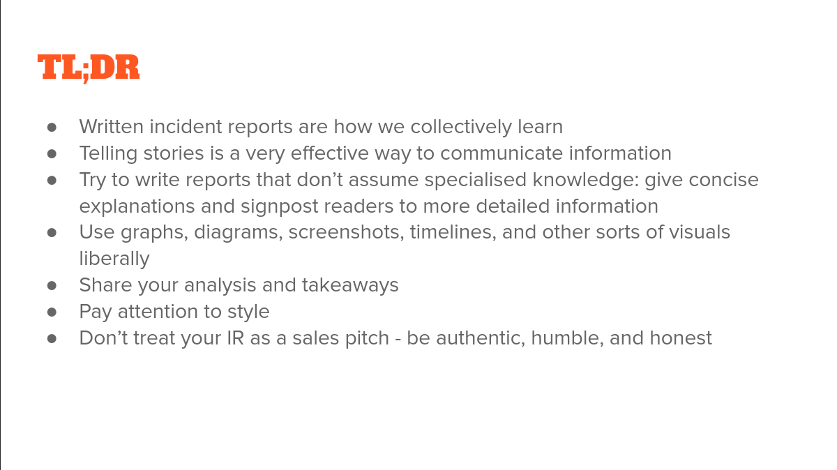 A slide listing a TL;DR of what to do
