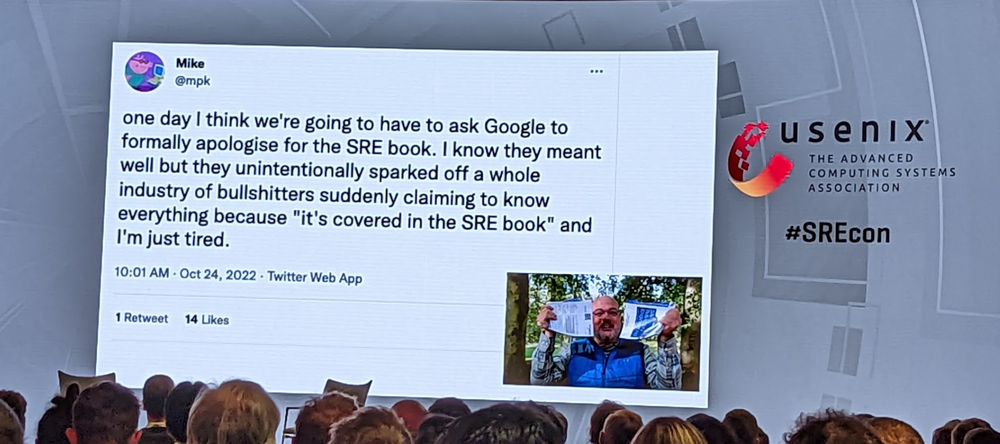 image of a tweet asking google to apologise for the SRE book